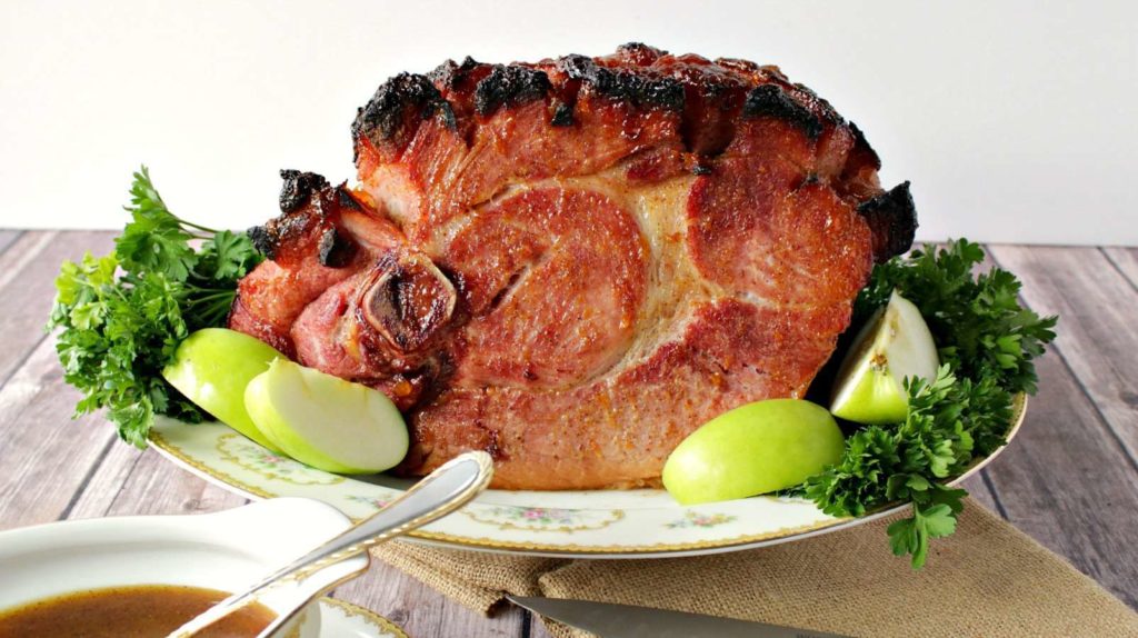 Apricots and Mustard-Topped Ham with Vegetables